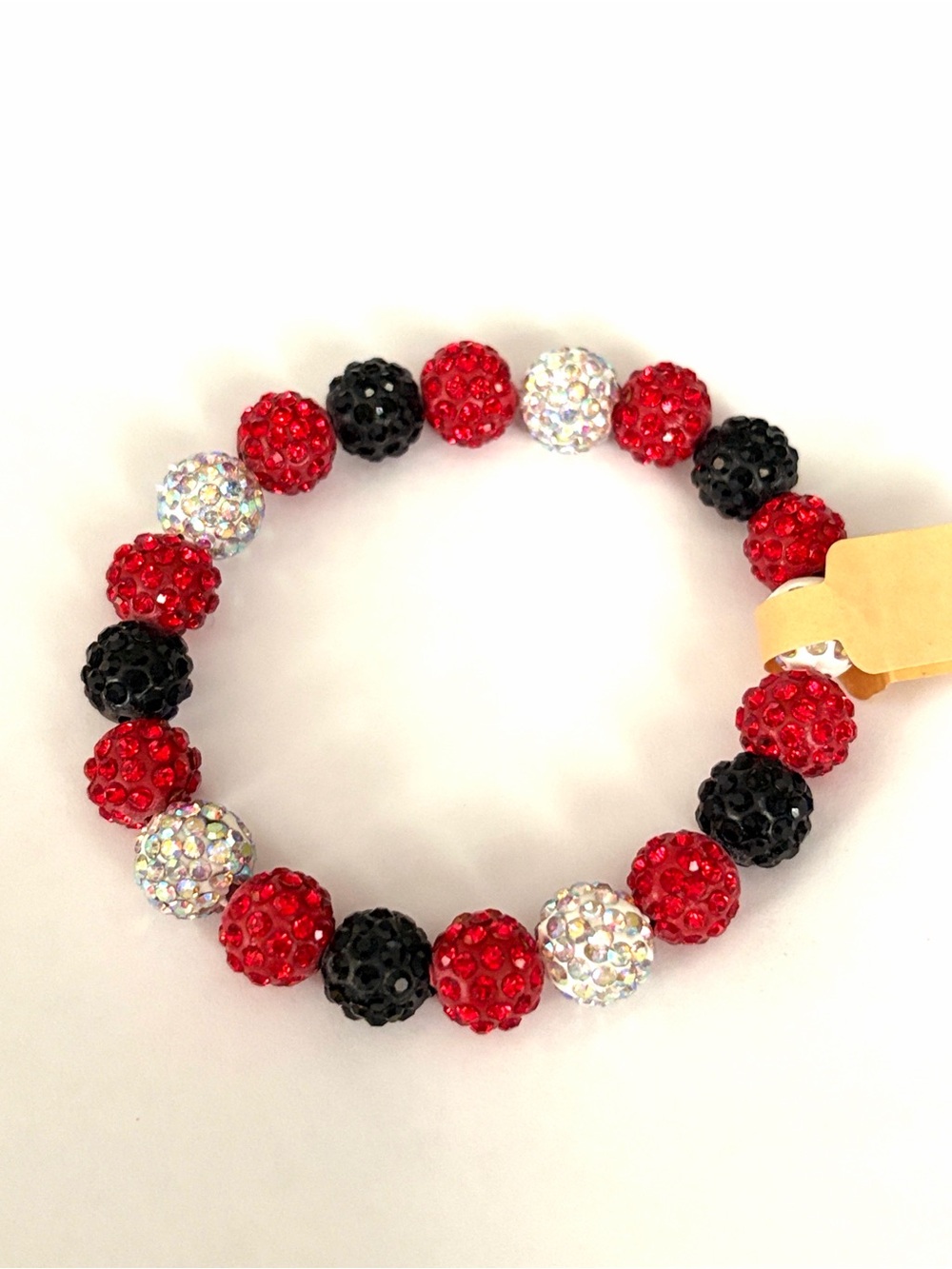 Crystal Ball Bead Stretch Bracelet - Red, Black & Iridescent